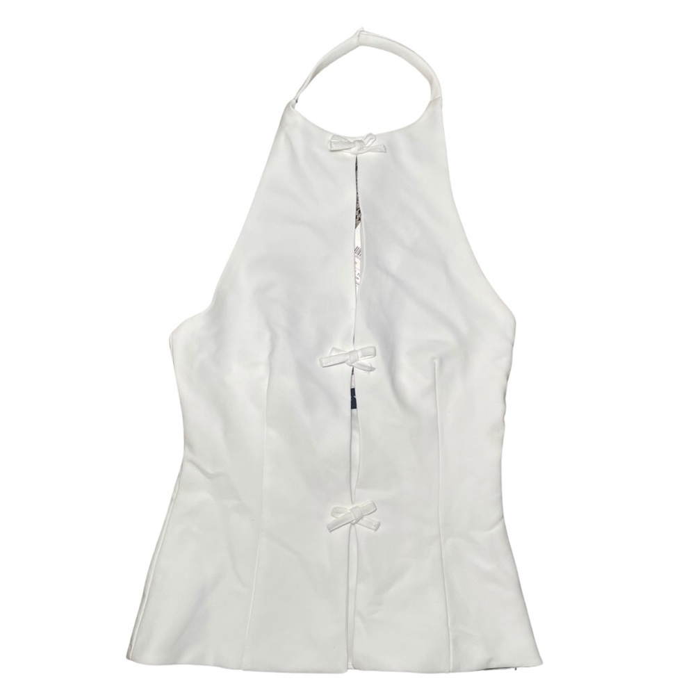Zara White Halter Top with Bow Accents
